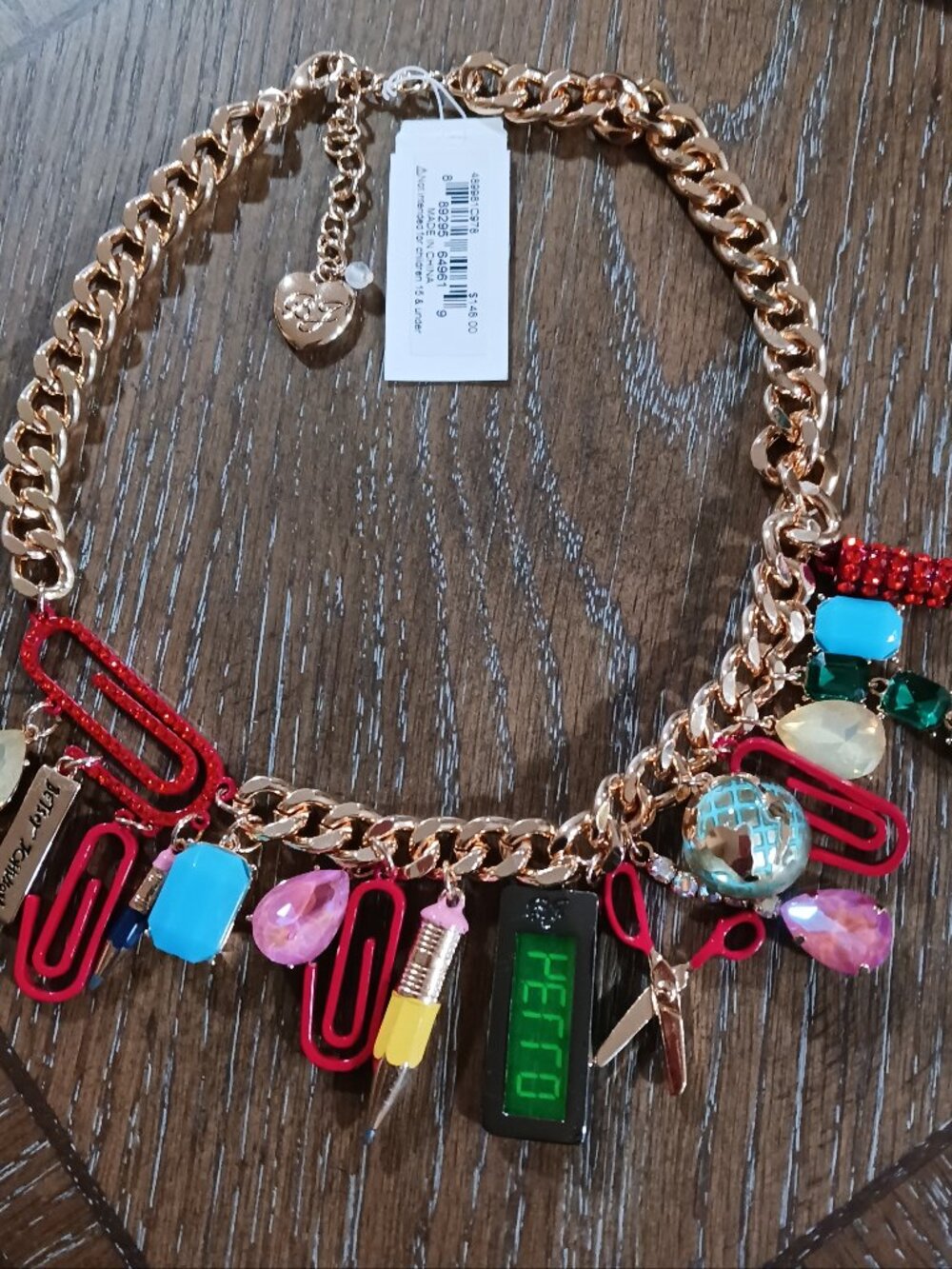 NWT - Betsey Johnson Back 2 School Necklace with Gems & Fun School Charms NWT - Picture 1 of 5